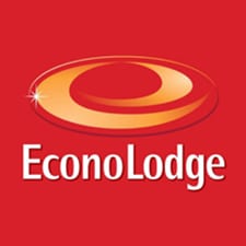 A red background with the words econo lodge in white.